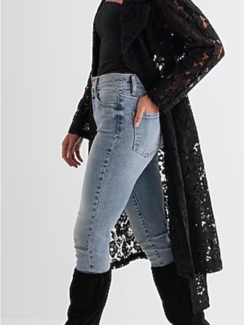 New w/tags EXPRESS black Lace Belted Trench Coat Womens Large $198